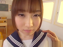 Momoka Sakai naughty Asian teen enjoys giving pov blowjob