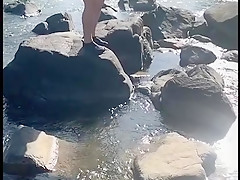 Nude Beach Risky Public Sex on a Rock Island in River