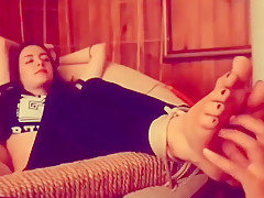 foot tickling relaxes sexy brunette (private soon)