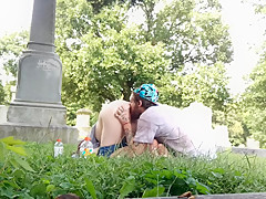 Outdoor pussy eating in the cemetery