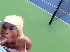 Crazy Cum Swallowing Facial After Tennis Court Blowjob Big Cock