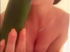 Sammi loves getting off in the shower with huge zucchini